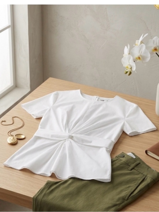 Boss Tops - Hugo Boss White Twist Waist Peplum Blouse Size 4